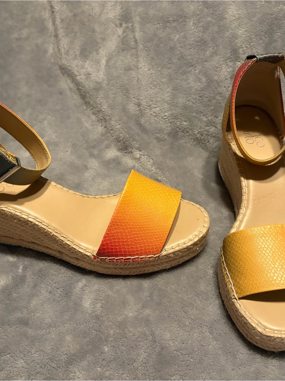 Franco Sarto Clemens Rainbow Leather Espadrille Wedge Sandals Size 9 EUC